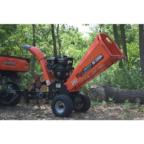 DK2 WoodMaxx DC-1260 4-in Orange Steel Self-Feeding Gas Powered Wood Chipper with Electric Start - Vanguard Engine