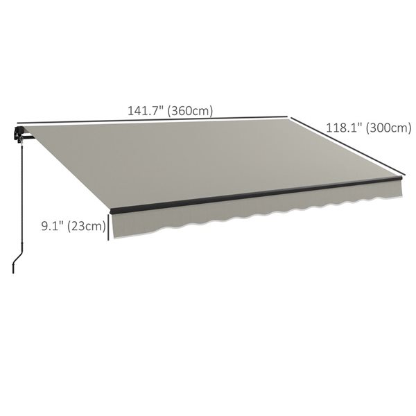 Outsunny 12 x 10-ft Light Grey Polyester Retractable Patio Awning w/ Manual Crank Handle