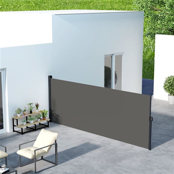 Outsunny 158 W x 63-in H Retractable Outdoor Privacy Screen - Dark Grey ...