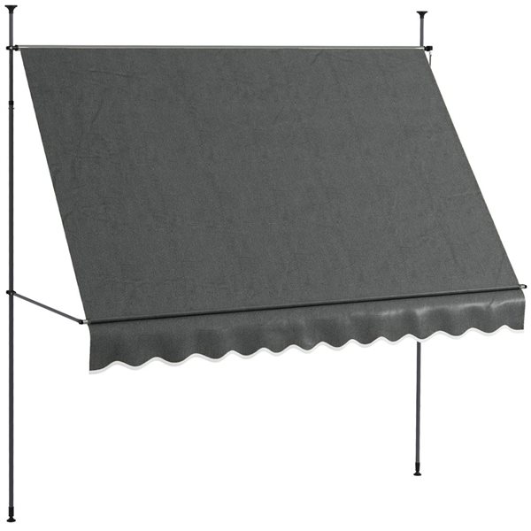 Outsunny 10 x 4-ft Dark Grey Polyester Retractable Patio Awning w/ Manual Crank Handle