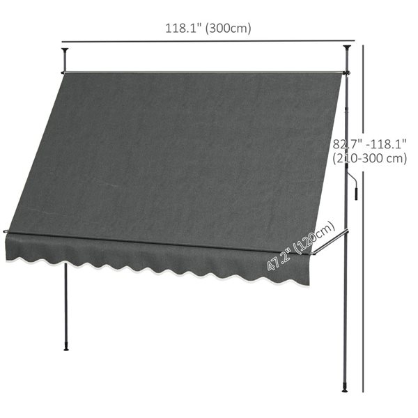 Outsunny 10 x 4-ft Dark Grey Polyester Retractable Patio Awning w/ Manual Crank Handle