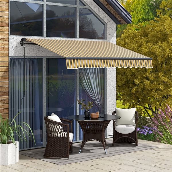 Outsunny 8 x 6.5-ft Yellow/Grey Polyester Retractable Patio Awning w/ Manual Crank Handle