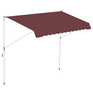 Outsunny 10 x 5-ft Red Wine Polyester Retractable Patio Awning w/ Manual Crank Handle