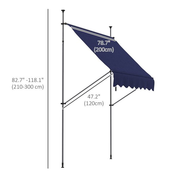 Outsunny 6.5 x 4-ft Blue Polyester Non-Screw Freestanding Patio Awning w/ Adjustable Poles