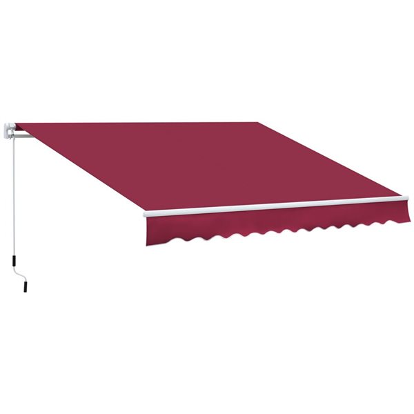 Auvent de terrasse rétractable Outsunny 12 x 8 pi en polyester rouge avec manivelle à main