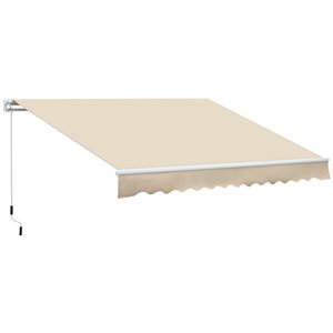 Auvent de terrasse rétractable Outsunny 12 x 8 pi en polyester blanc crème avec manivelle à main