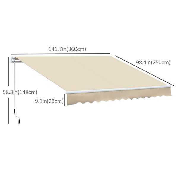 Outsunny 12 x 8-ft Cream White Polyester Retractable Patio Awning w/ Manual Crank Handle