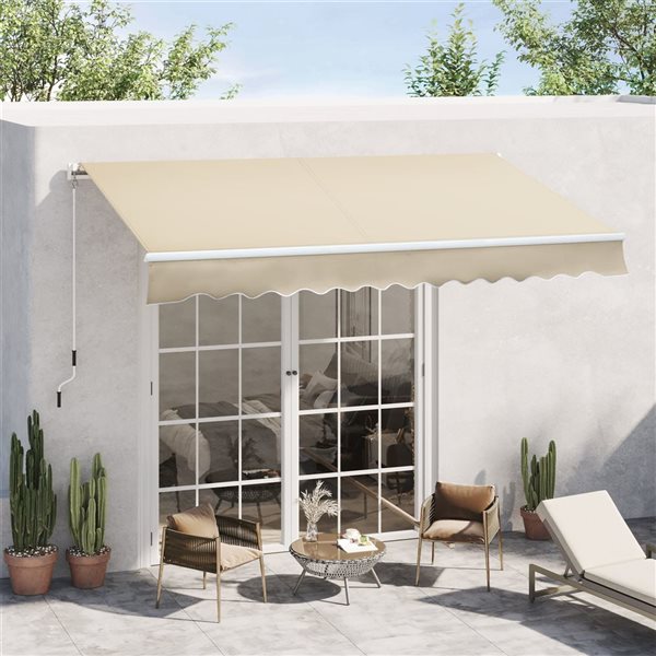 Outsunny 12 x 8-ft Cream White Polyester Retractable Patio Awning w/ Manual Crank Handle