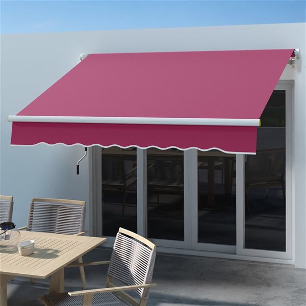 Outsunny 8 x 6.5-ft Red Wine Polyester Retractable Patio Awning w/ Manual Crank Handle and LED Ligths