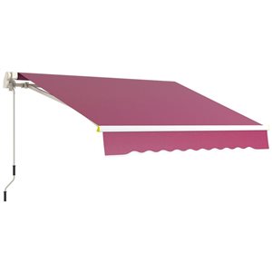 Outsunny 8 x 6.5-ft Red Wine Polyester Retractable Patio Awning w/ Manual Crank Handle and LED Ligths