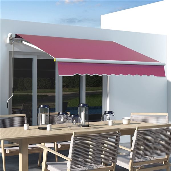 Outsunny 8 x 6.5-ft Red Wine Polyester Retractable Patio Awning w/ Manual Crank Handle and LED Ligths