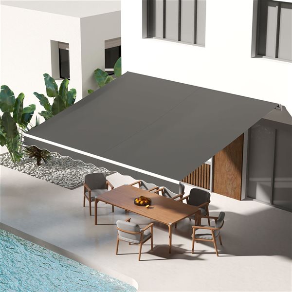 Outsunny 10 x 13-ft Grey Polyester Motorized Retractable Patio Awning w/ Remote Controller