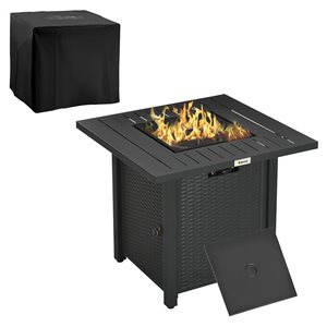 Table-foyer au propane Outsunny 40,000-BTU pour l'extérieur 28 po avec élément et housse imperméable, noir