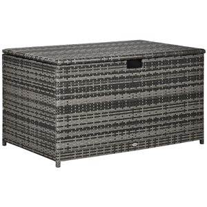 Boîte de rangement pour terrasse en osier de polyéthylène gris Outsunny 513 L avec couvercle et poignée