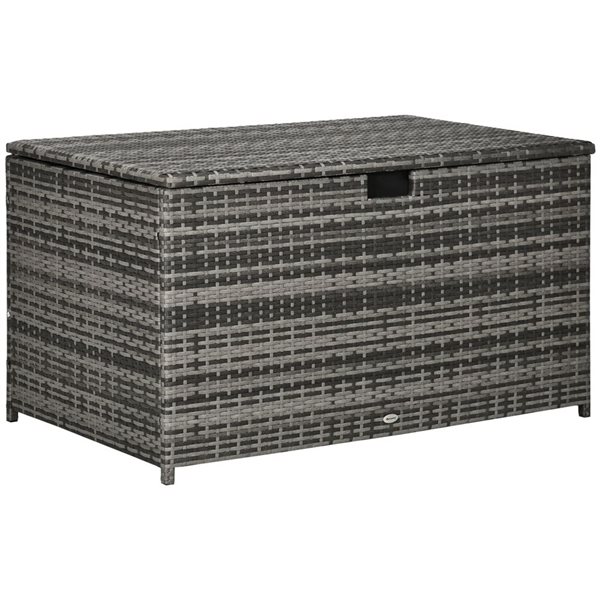 Outsunny 113-gal. Grey PE Wicker Outdoor Deck Storage Box w/ Lid and Handle