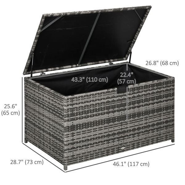 Outsunny 113-gal. Grey PE Wicker Outdoor Deck Storage Box w/ Lid and Handle