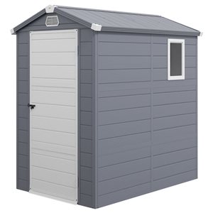 Remise de jardin Outsunny 4,5 x 6 pi en polypropylène gris avec porte à loquet et évents d'aération