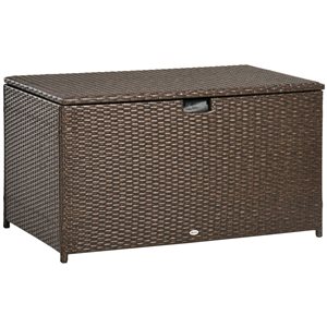 Boîte de rangement pour terrasse en osier de polyéthylène brun Outsunny 513 L avec couvercle et poignée