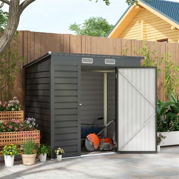 Outsunny 6 x 4-ft Grey Metal Garden Storage Shed with 2 Vents