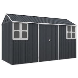 Outsunny 12 x 5.5-ft Dark Grey Metal Garden Storage Shed with Lockable Door