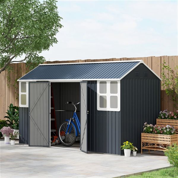 Small Rona Sheds Outsunny 12 x 5.5-ft Dark Grey Metal Garden Storage Shed with Lockable ...