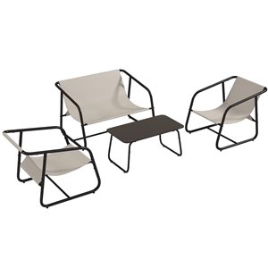 Outsunny Cream Mesh Fabric/Black Metal 4-Piece Patio Conversation Set