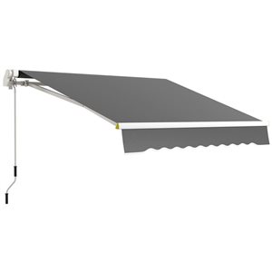 Outsunny 8 x 6.5-ft Grey Polyester Retractable Patio Awning w/ Manual Crank Handle and LED Ligths