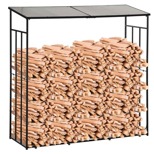 Outsunny 73-in Black Metal Frame Firewood Log Rack w/ Polycarbonate Roof - 4,620-lb Load Capacity