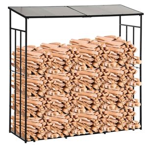 Outsunny 73-in Black Metal Frame Firewood Log Rack w/ Polycarbonate Roof - 4,620-lb Load Capacity