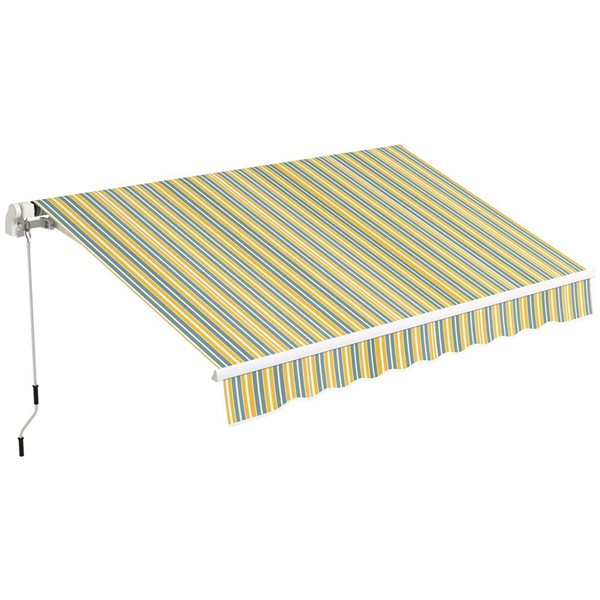 Auvent de terrasse rétractable Outsunny 10 x 8 pi en polyester jaune/gris avec manivelle et lumières DEL