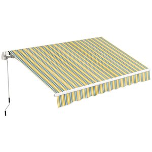 Outsunny 10 x 8-ft Yellow/Grey Polyester Retractable Patio Awning w/ Manual Crank Handle and LED Ligths