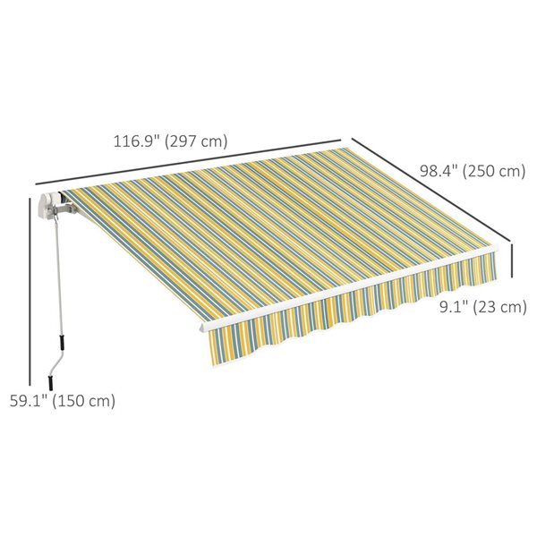 Auvent de terrasse rétractable Outsunny 10 x 8 pi en polyester jaune/gris avec manivelle et lumières DEL