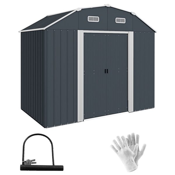 Outsunny 8 x 4-ft Grey Metal Outdoor Storage Shed with Adjustable Shelves