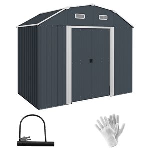 Outsunny 8 x 4-ft Grey Metal Outdoor Storage Shed with Adjustable Shelves