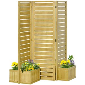 Outsunny 62.5 W x 66-in H Natural Wood Freestanding Outdoor Privacy Screen w/ 4 Self-Draining Raised Garden Beds