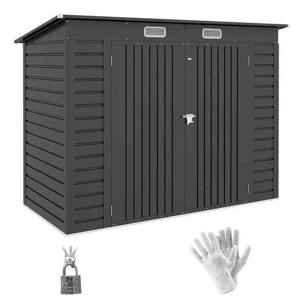 Outsunny 8 x 4-ft Grey Metal Garden Storage Shed with Double Doors and 2 Vents