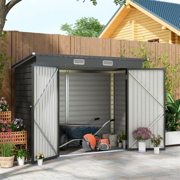 Outsunny 8 x 4-ft Grey Metal Garden Storage Shed with Double Doors and 2 Vents