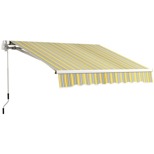 Auvent de terrasse rétractable Outsunny 8 x 6,5 pi en polyester jaune/gris avec manivelle et lumières DEL