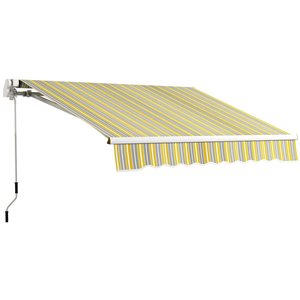 Outsunny 8 x 6.5-ft Yellow/Grey Polyester Retractable Patio Awning w/ Manual Crank Handle and LED Ligths