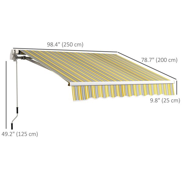 Auvent de terrasse rétractable Outsunny 8 x 6,5 pi en polyester jaune/gris avec manivelle et lumières DEL