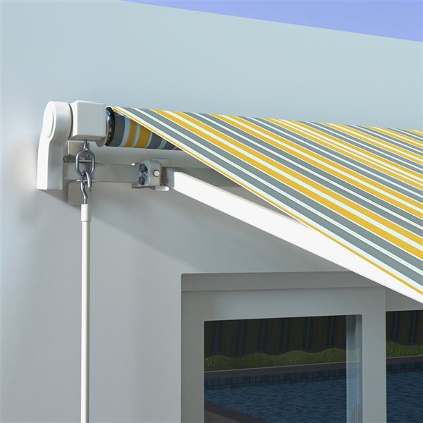 Outsunny 10 x 6.5-ft Yellow/Grey Polyester Retractable Patio Awning w/ Manual Crank Handle and LED Ligths