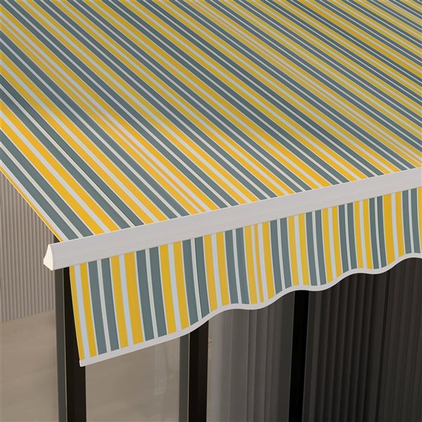 Outsunny 10 x 6.5-ft Yellow/Grey Polyester Retractable Patio Awning w/ Manual Crank Handle and LED Ligths