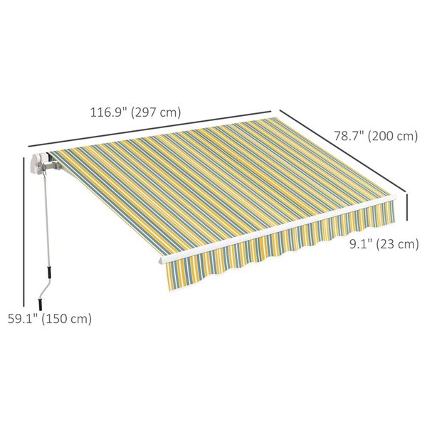 Outsunny 10 x 6.5-ft Yellow/Grey Polyester Retractable Patio Awning w/ Manual Crank Handle and LED Ligths