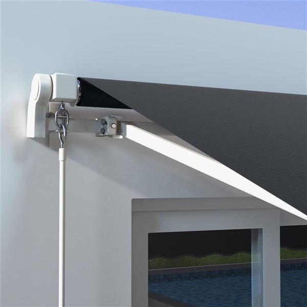 Outsunny 10 x 6.5-ft Dark Grey Polyester Retractable Patio Awning w/ Manual Crank Handle and LED Ligths