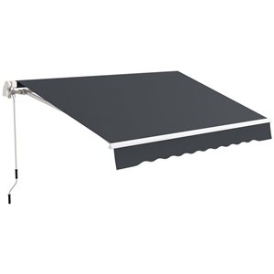 Auvent de terrasse rétractable Outsunny 10 x 6,5 pi en polyester gris foncé avec manivelle et lumières DEL