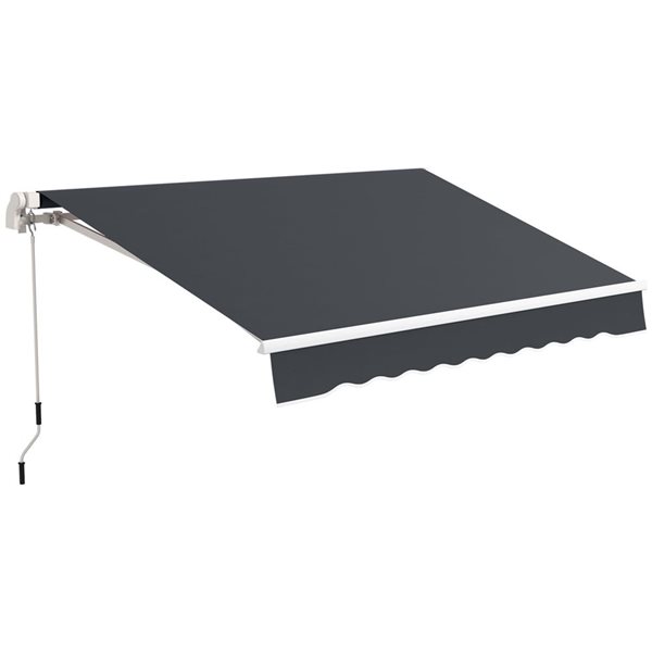 Outsunny 10 x 6.5-ft Dark Grey Polyester Retractable Patio Awning w/ Manual Crank Handle and LED Ligths