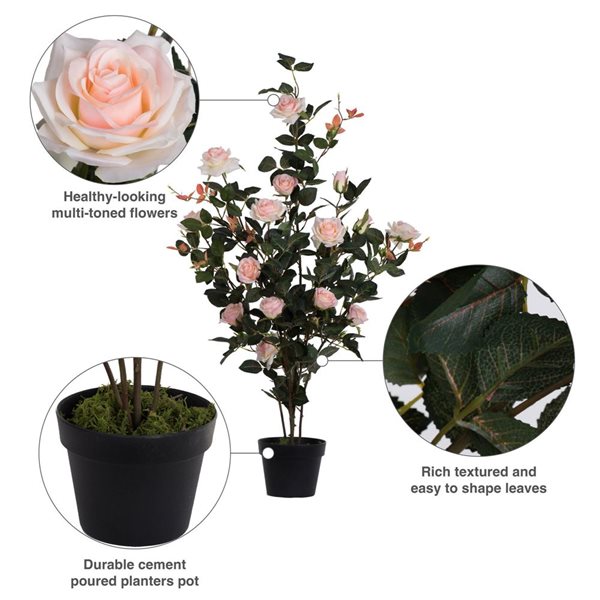 Vickerman 45-in Artificial Pink Rose Plant in Pot TA181879
