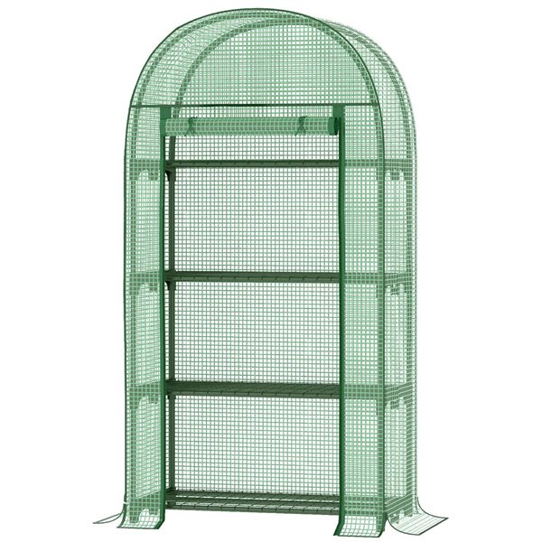 Mini-serre Outsunny avec tablettes, porte et toit, 31,5 x 19,3 x 63 pi, vert