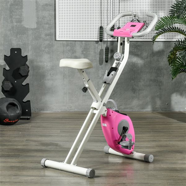 Soozier Foldable Exercise Bike 8-Level Magnetic Resistance - Pink