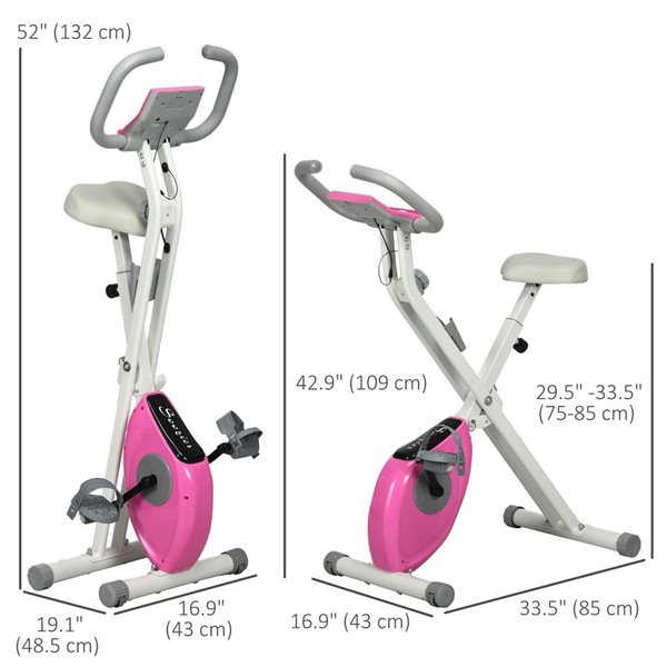 Soozier Foldable Exercise Bike 8-Level Magnetic Resistance - Pink